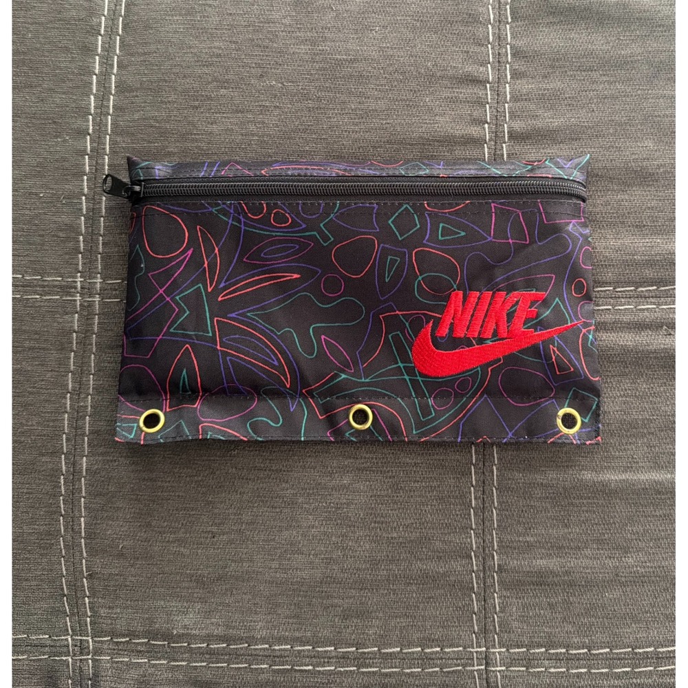Nike Pencil Pouch 3 Ring Binder Case Black Neon Geometric Pattern Red Logo